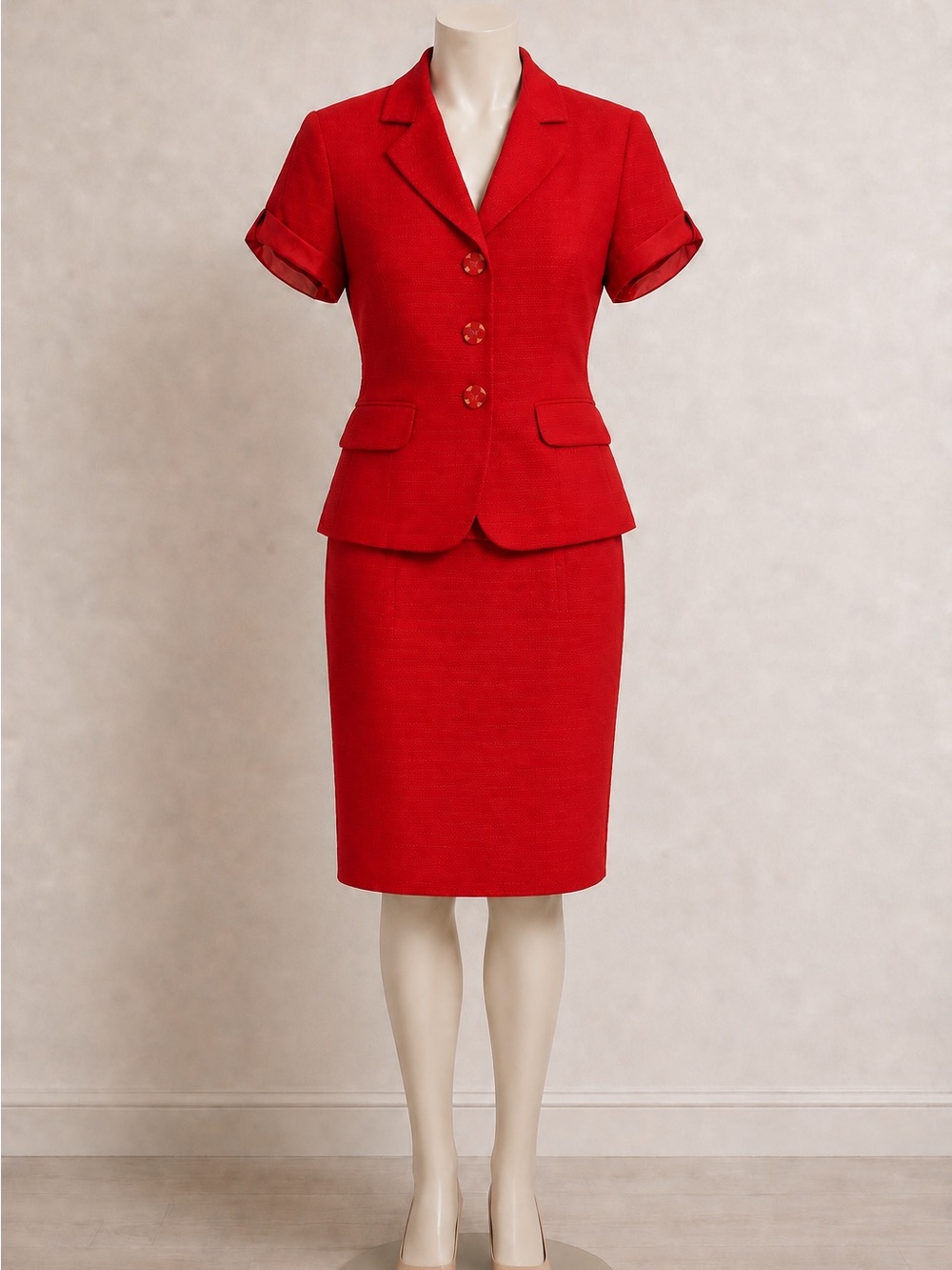 Classic Red Skirt Suit - Women's Tailored Two-Piece